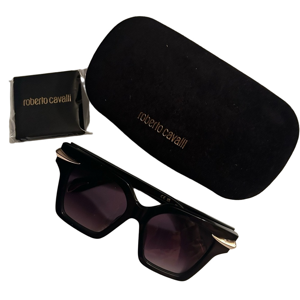 Authentic Roberto Cavalli Unisex Sunglasses Black WTH Gold Detail SRC001M - Picture 2 of 6
